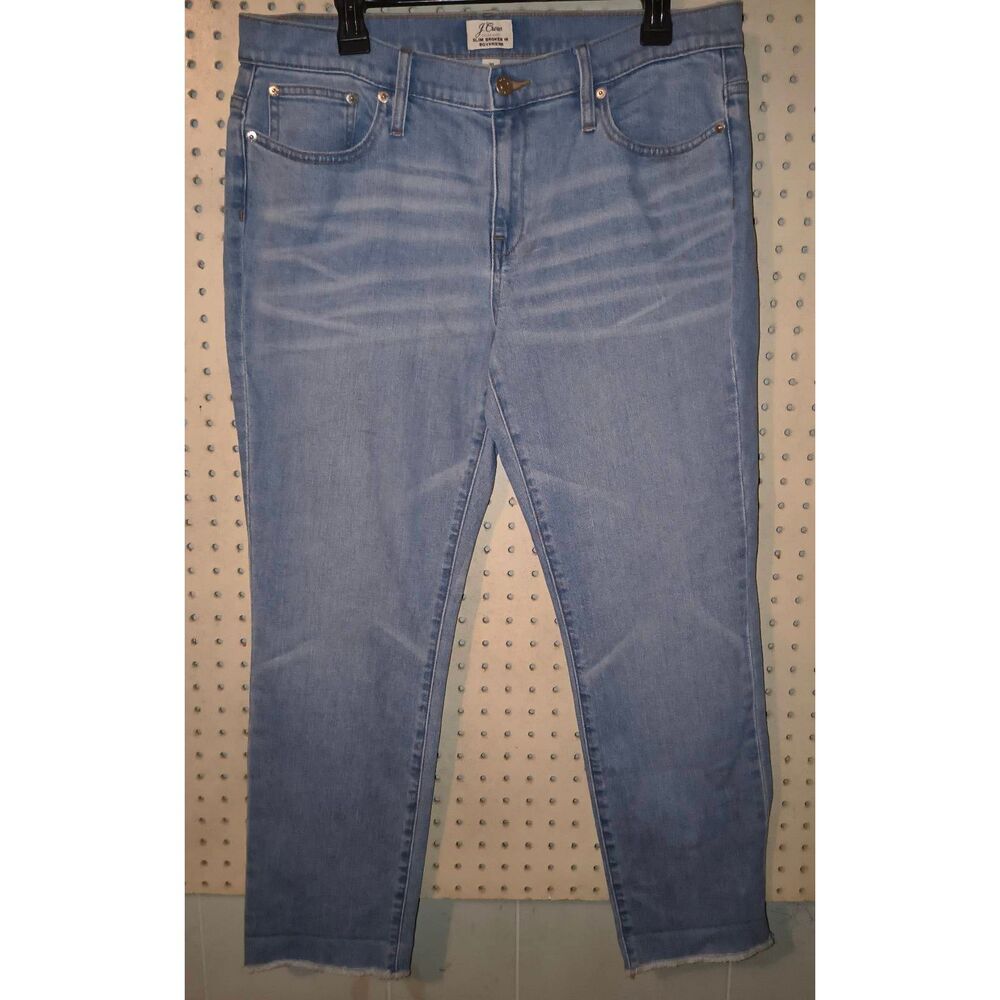 J.Crew Slim Broken-In Boyfriend Jean light medium blue wash whiskering at hips r